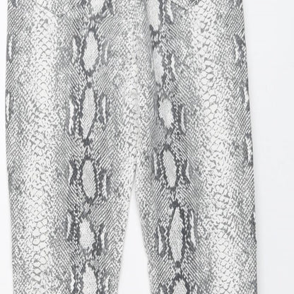 Momokrom Womens Grey Animal Print Cotton Trousers Size 6 L27 in Regular Button - Snakeskin Pattern