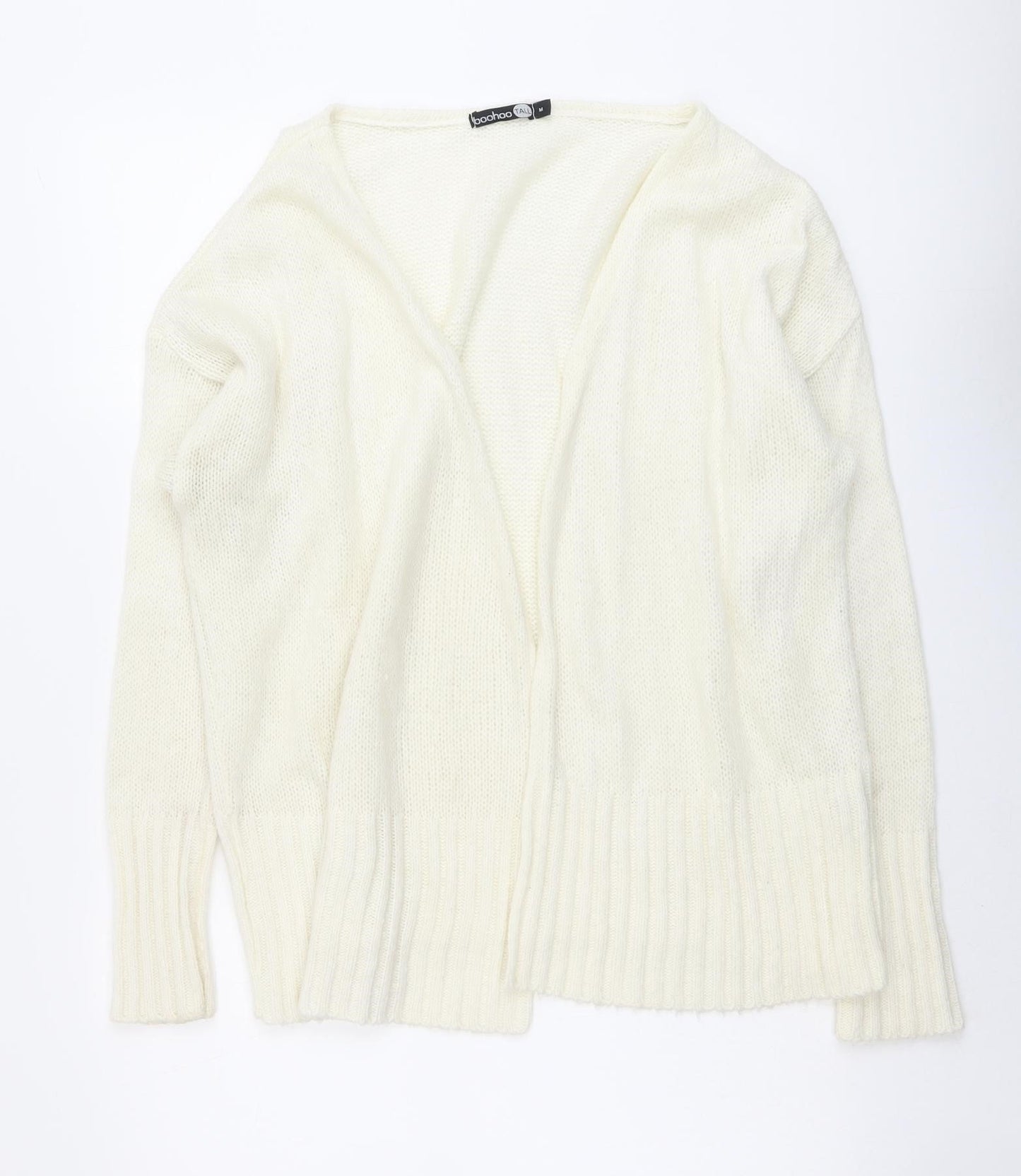 Boohoo Womens Ivory V-Neck Acrylic Cardigan Jumper Size M - Open