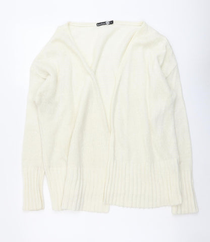 Boohoo Womens Ivory V-Neck Acrylic Cardigan Jumper Size M - Open