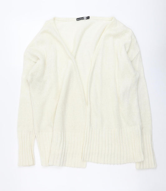 Boohoo Womens Ivory V-Neck Acrylic Cardigan Jumper Size M - Open