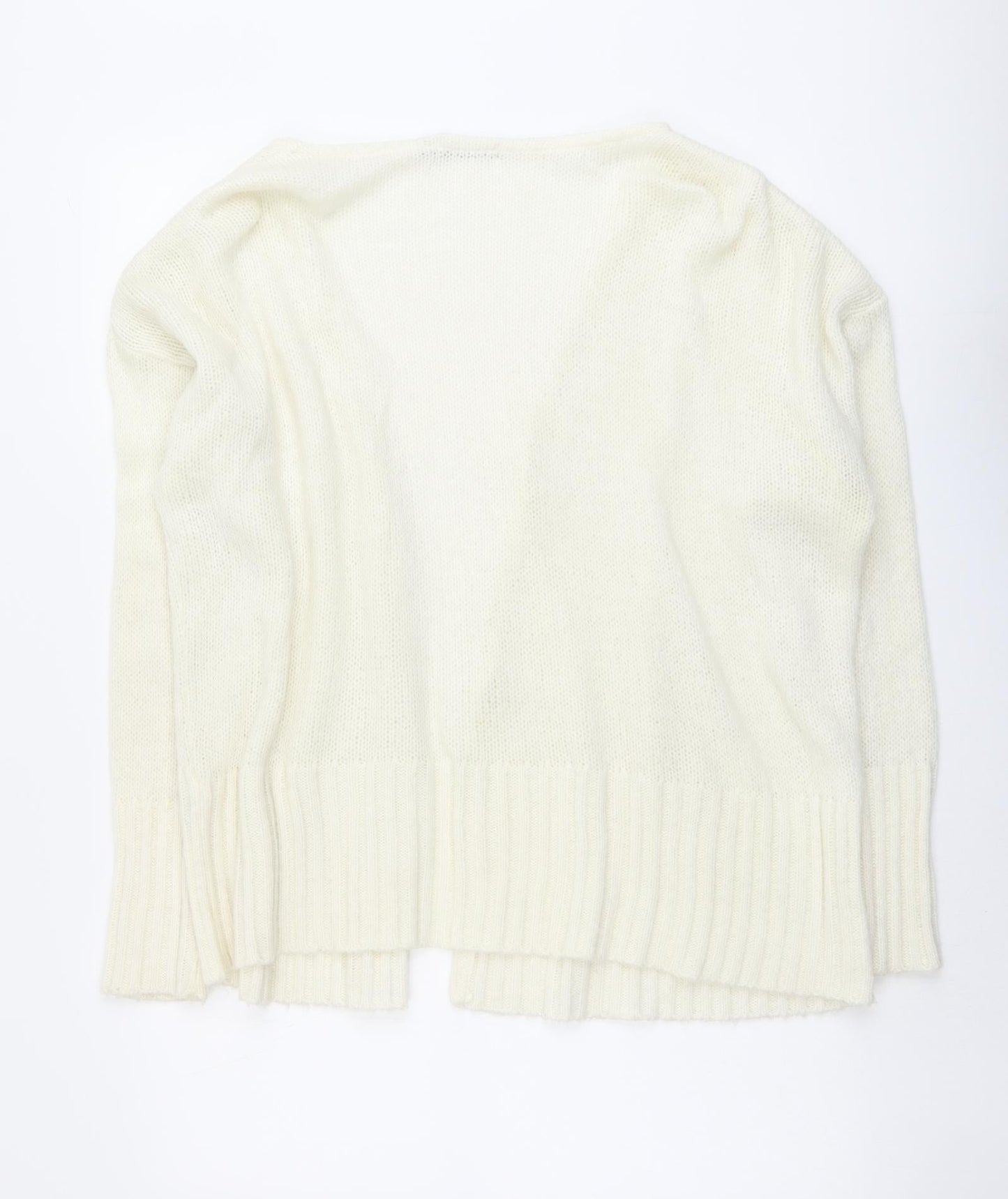 Boohoo Womens Ivory V-Neck Acrylic Cardigan Jumper Size M - Open