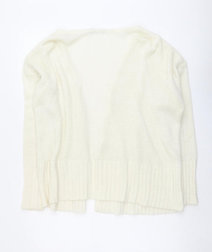 Boohoo Womens Ivory V-Neck Acrylic Cardigan Jumper Size M - Open