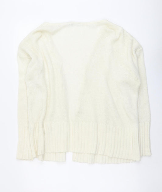 Boohoo Womens Ivory V-Neck Acrylic Cardigan Jumper Size M - Open