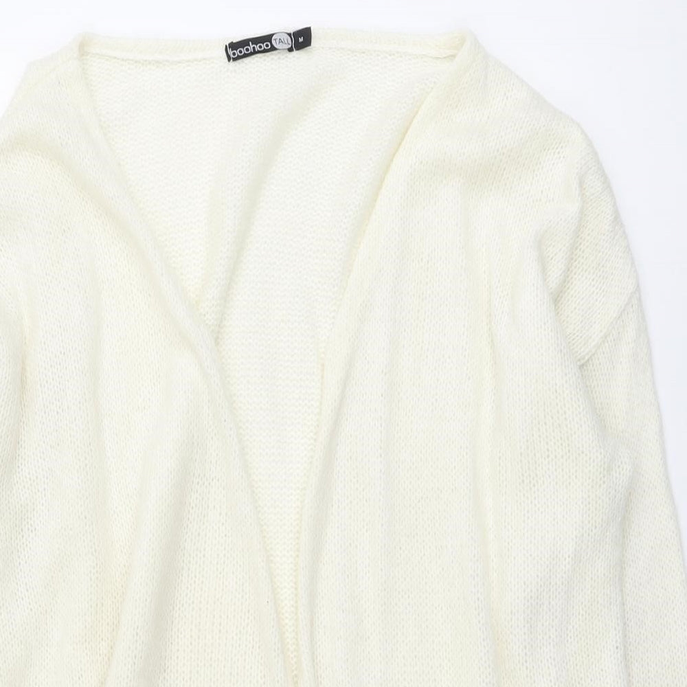 Boohoo Womens Ivory V-Neck Acrylic Cardigan Jumper Size M - Open