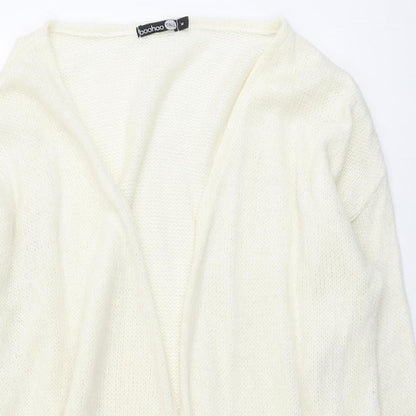 Boohoo Womens Ivory V-Neck Acrylic Cardigan Jumper Size M - Open