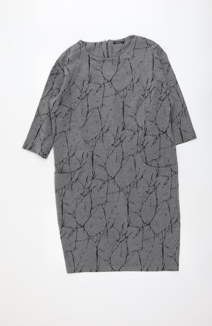 Roman Womens Grey Geometric Polyester A-Line Size 12 Round Neck Zip