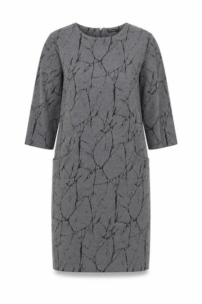 Roman Womens Grey Geometric Polyester A-Line Size 12 Round Neck Zip