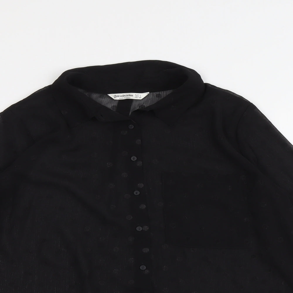 Womens UK Size L Stradivarius Black Basic Button-Up