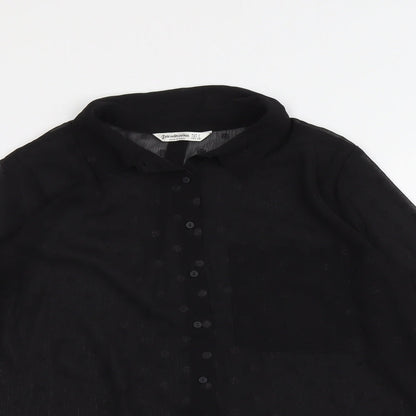 Womens UK Size L Stradivarius Black Basic Button-Up