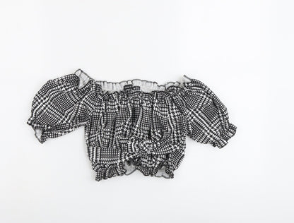 I SAW IT FIRST Womens Black Geometric Polyester Cropped Blouse Size 8 Off the Shoulder