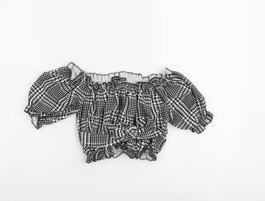 I SAW IT FIRST Womens Black Geometric Polyester Cropped Blouse Size 8 Off the Shoulder