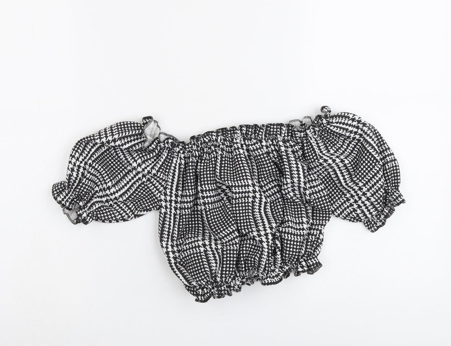 I SAW IT FIRST Womens Black Geometric Polyester Cropped Blouse Size 8 Off the Shoulder