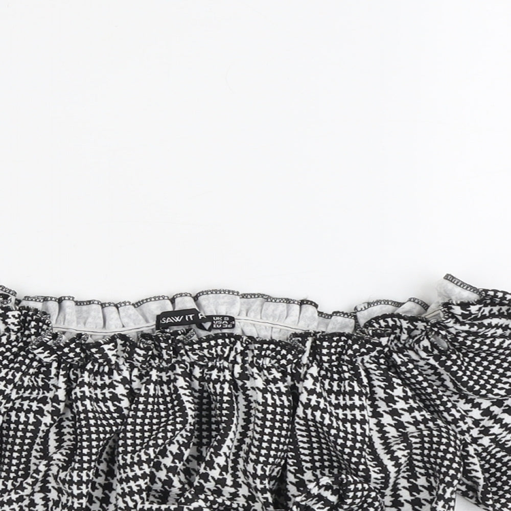 I SAW IT FIRST Womens Black Geometric Polyester Cropped Blouse Size 8 Off the Shoulder