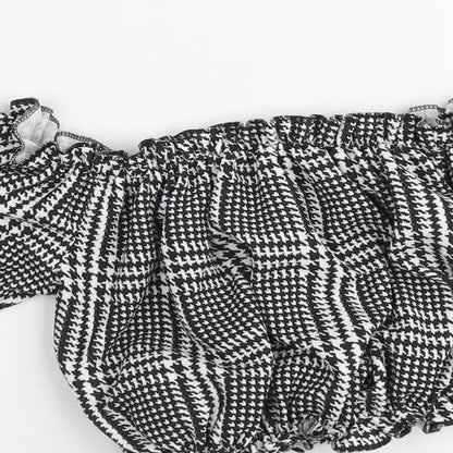 I SAW IT FIRST Womens Black Geometric Polyester Cropped Blouse Size 8 Off the Shoulder