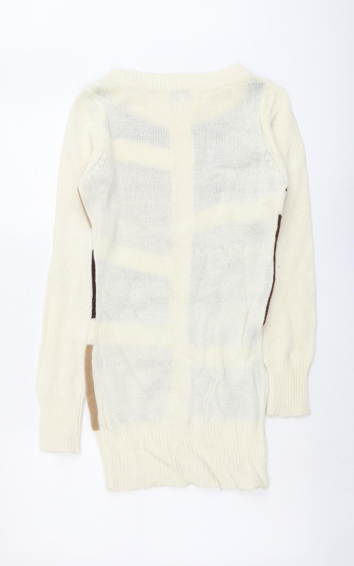 CI SONO Womens Beige Round Neck Geometric Acrylic Pullover Jumper Size M