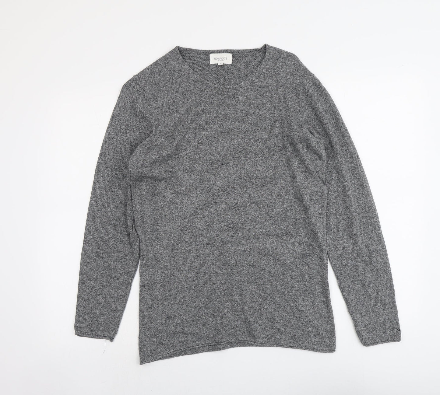 Nowadays Womens Grey Round Neck Cotton Pullover Jumper Size S