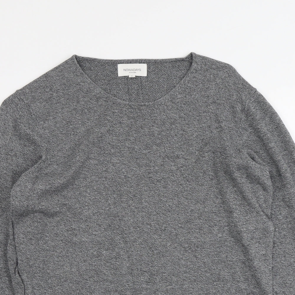 Nowadays Womens Grey Round Neck Cotton Pullover Jumper Size S