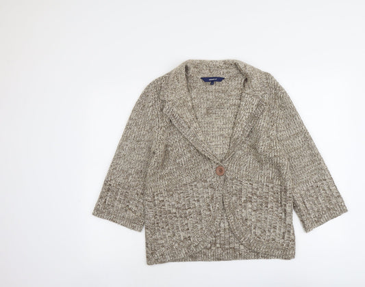 Casual Club Womens Beige V-Neck Acrylic Cardigan Jumper Size 14