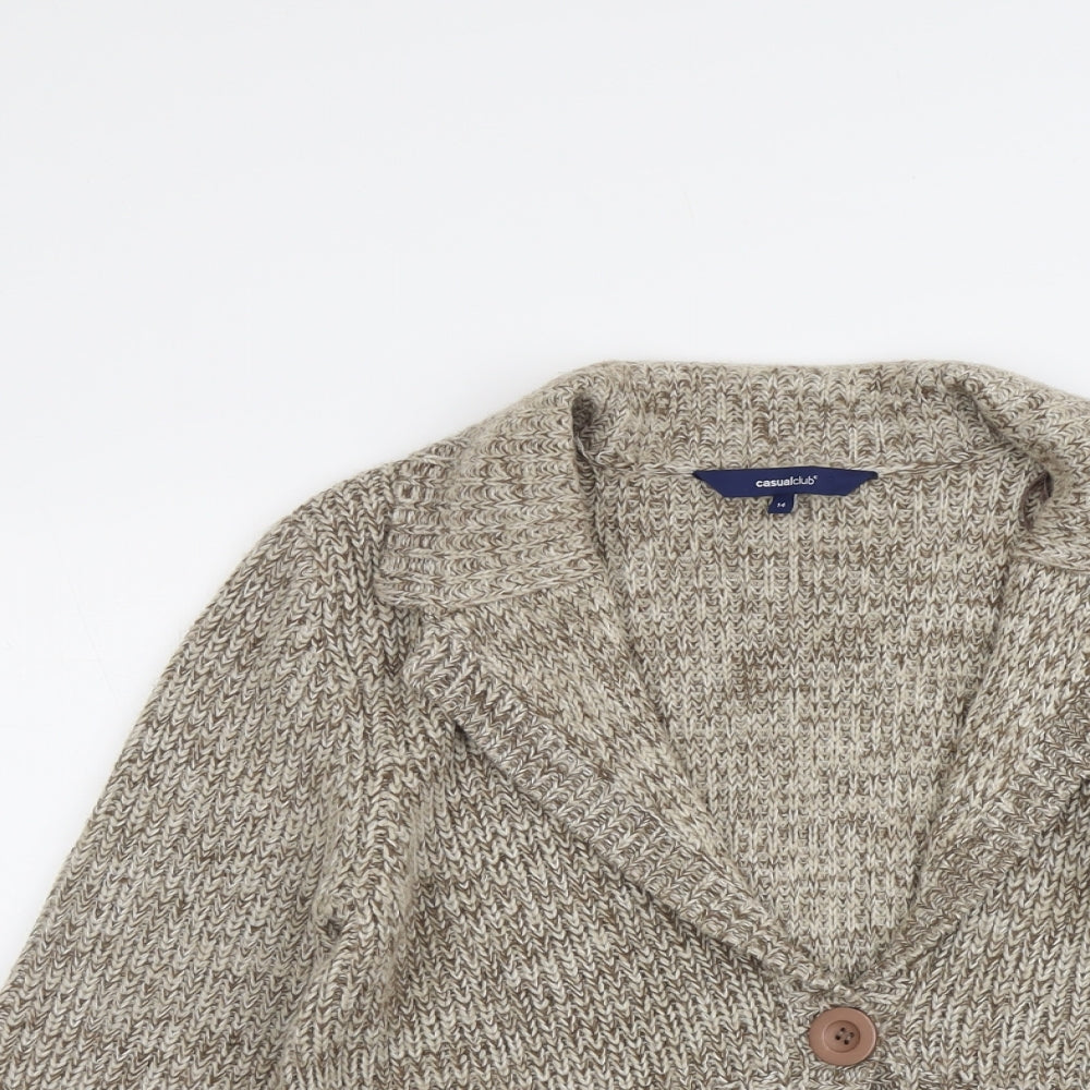 Womens UK Size 14 Casual Club Beige Cardigan Jumper
