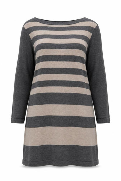 M&Co Womens Grey Boat Neck Striped Viscose Pullover Jumper Size 12