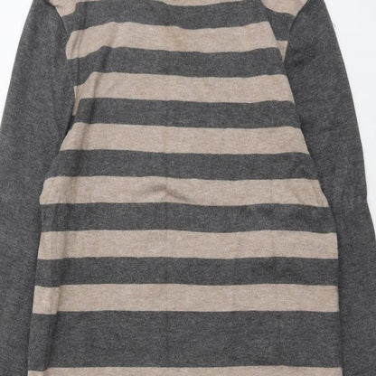 M&Co Womens Grey Boat Neck Striped Viscose Pullover Jumper Size 12