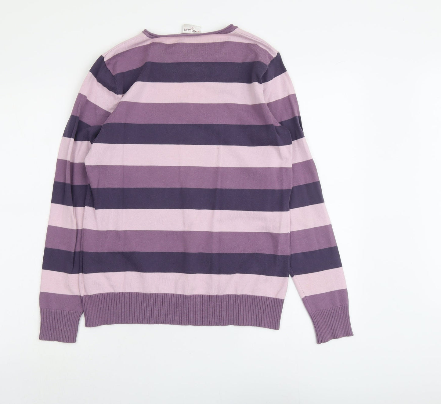 Biaggini Womens Purple Round Neck Striped Cotton Pullover Jumper Size M