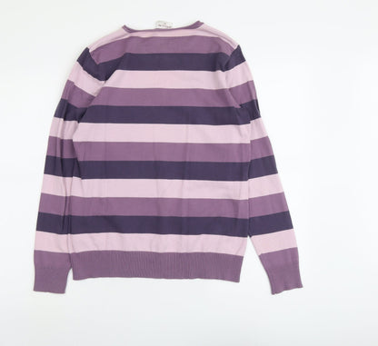 Biaggini Womens Purple Round Neck Striped Cotton Pullover Jumper Size M