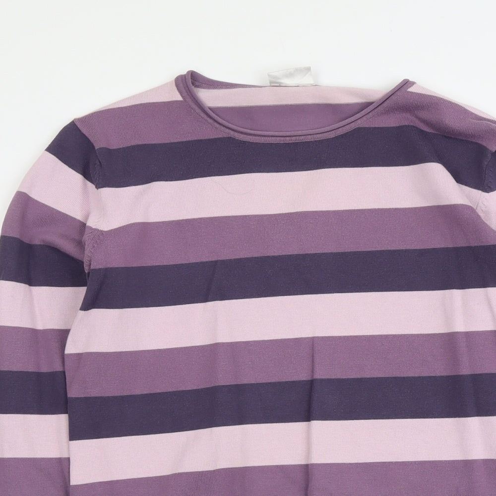 Biaggini Womens Purple Round Neck Striped Cotton Pullover Jumper Size M