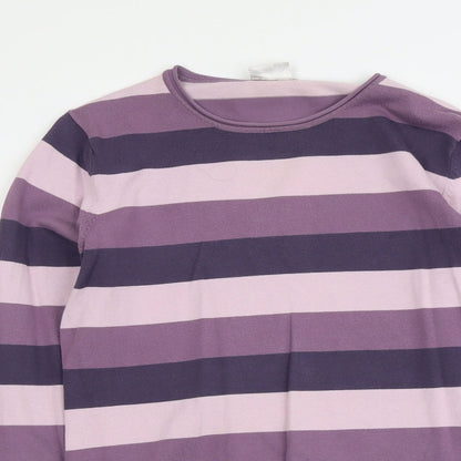 Biaggini Womens Purple Round Neck Striped Cotton Pullover Jumper Size M