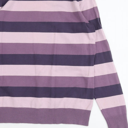 Biaggini Womens Purple Round Neck Striped Cotton Pullover Jumper Size M