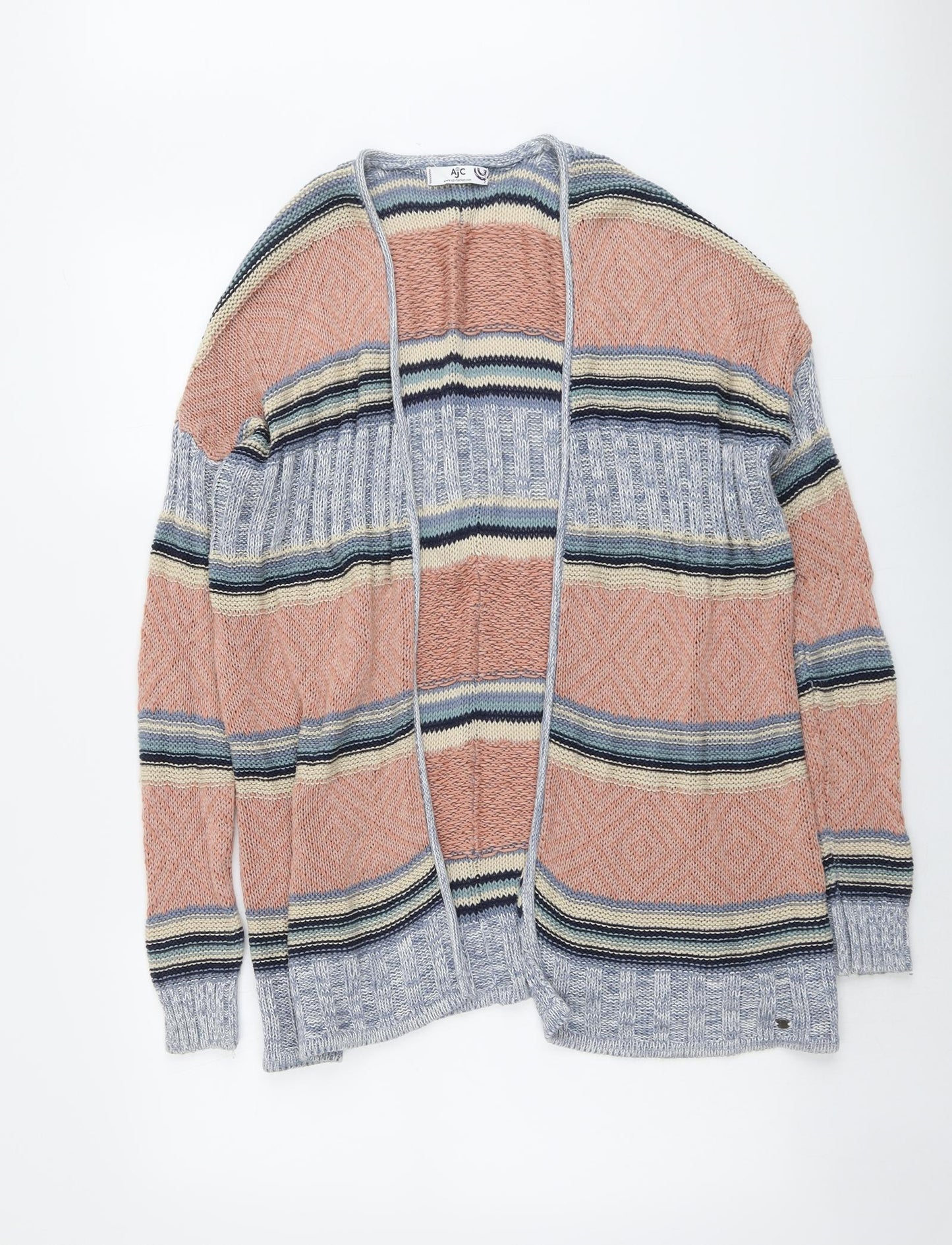 AJC Fashion Womens Multicoloured V-Neck Striped Cotton Cardigan Jumper Size 10