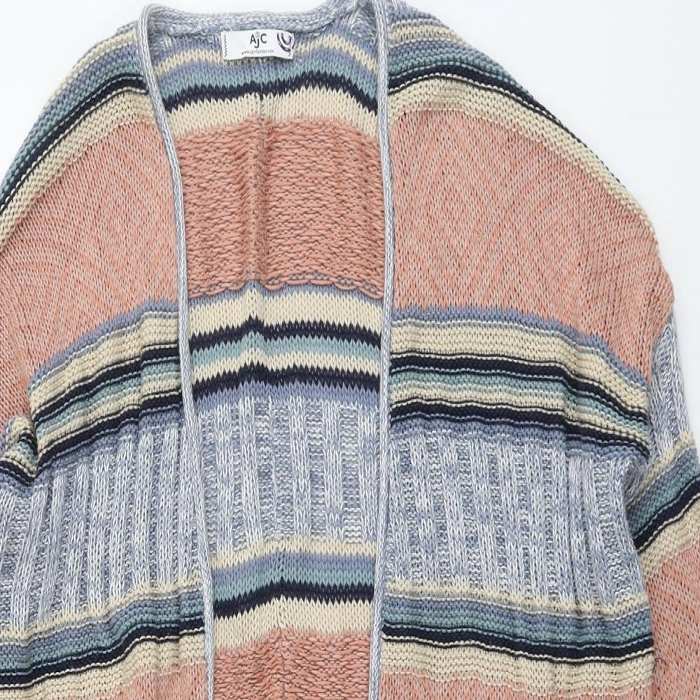 AJC Fashion Womens Multicoloured V-Neck Striped Cotton Cardigan Jumper Size 10