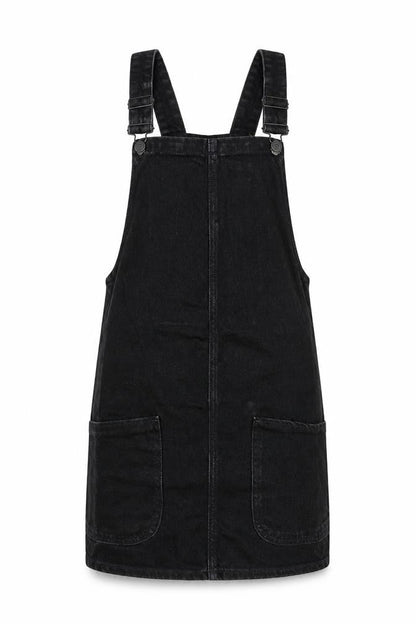 New Look Womens Black Cotton Pinafore/Dungaree Dress Size 6 Square Neck Buckle
