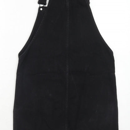 New Look Womens Black Cotton Pinafore/Dungaree Dress Size 6 Square Neck Buckle