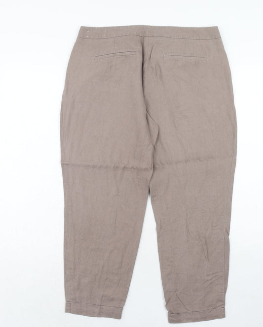LOFT Womens Brown Linen Chino Trousers Size 34 in Regular Hook & Eye