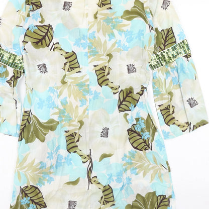New Look Womens Blue Geometric Cotton A-Line Size 10 V-Neck Pullover