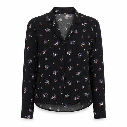 H&M Womens Black Floral Viscose Basic Button-Up Size 6 Collared