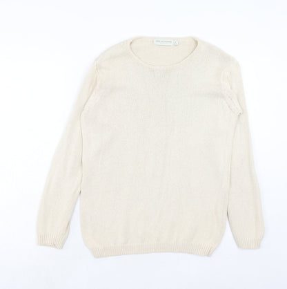 Holmes Womens Ivory Round Neck Cotton Pullover Jumper Size S