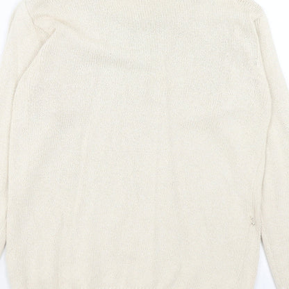 Holmes Womens Ivory Round Neck Cotton Pullover Jumper Size S