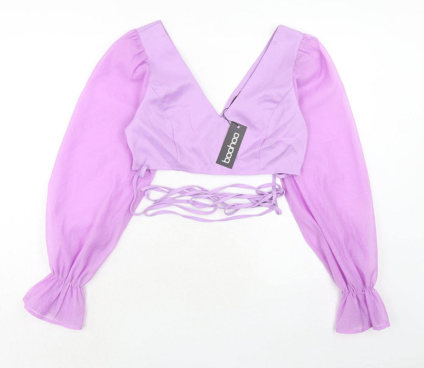 Boohoo Womens Purple Polyester Basic Blouse Size 12 V-Neck