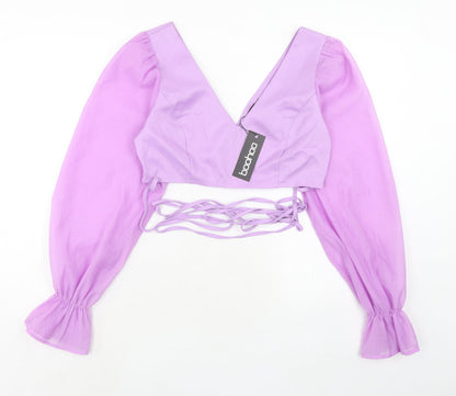 Boohoo Womens Purple Polyester Basic Blouse Size 12 V-Neck