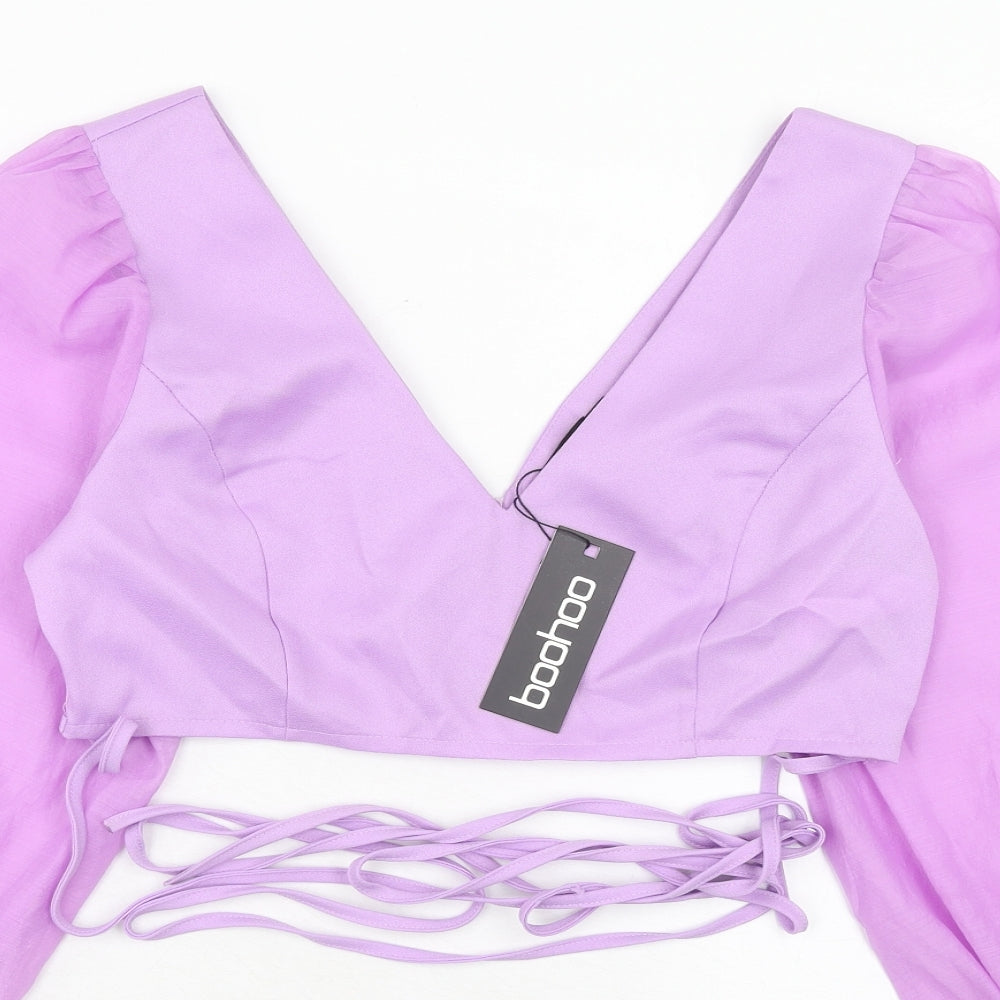 Boohoo Womens Purple Polyester Basic Blouse Size 12 V-Neck