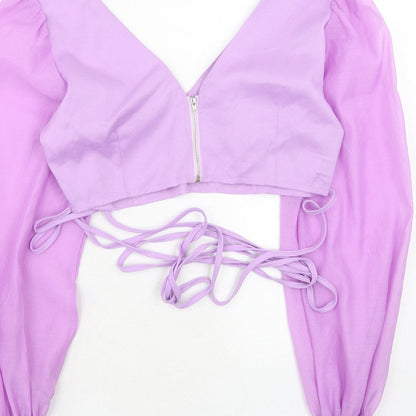 Boohoo Womens Purple Polyester Basic Blouse Size 12 V-Neck