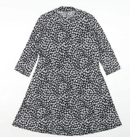 M&Co Womens Black Floral Polyester Fit & Flare Size 12 Round Neck Pullover - Heart Pattern