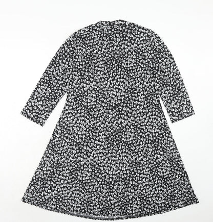 M&Co Womens Black Floral Polyester Fit & Flare Size 12 Round Neck Pullover - Heart Pattern