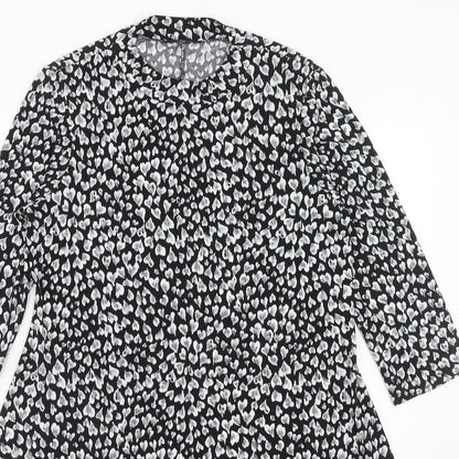M&Co Womens Black Floral Polyester Fit & Flare Size 12 Round Neck Pullover - Heart Pattern