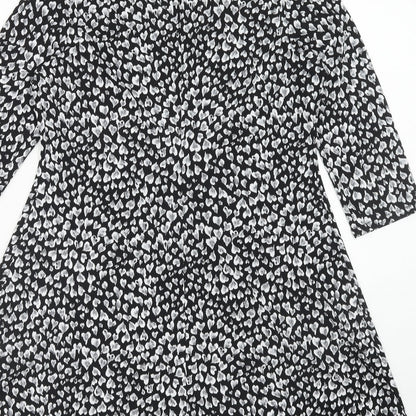 M&Co Womens Black Floral Polyester Fit & Flare Size 12 Round Neck Pullover - Heart Pattern