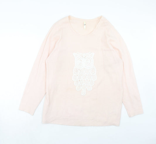 Evans Womens Pink Round Neck Acrylic Pullover Jumper Size 18 - Owl