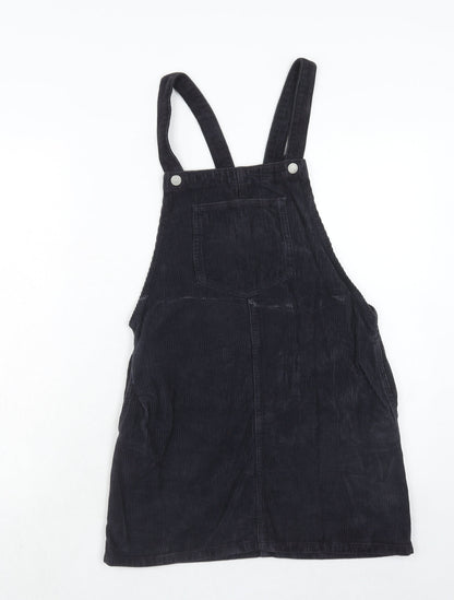 Topshop Womens Blue Cotton Pinafore/Dungaree Dress Size 6 Square Neck Button