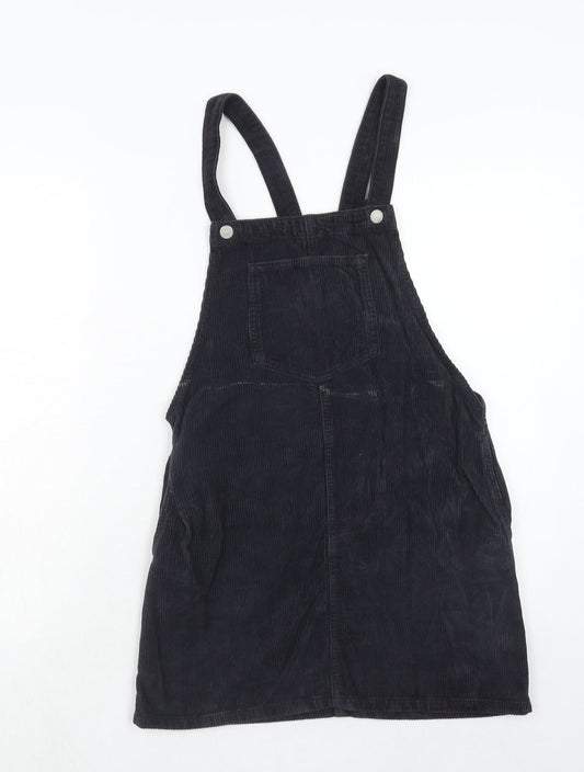 Topshop Womens Blue Cotton Pinafore/Dungaree Dress Size 6 Square Neck Button